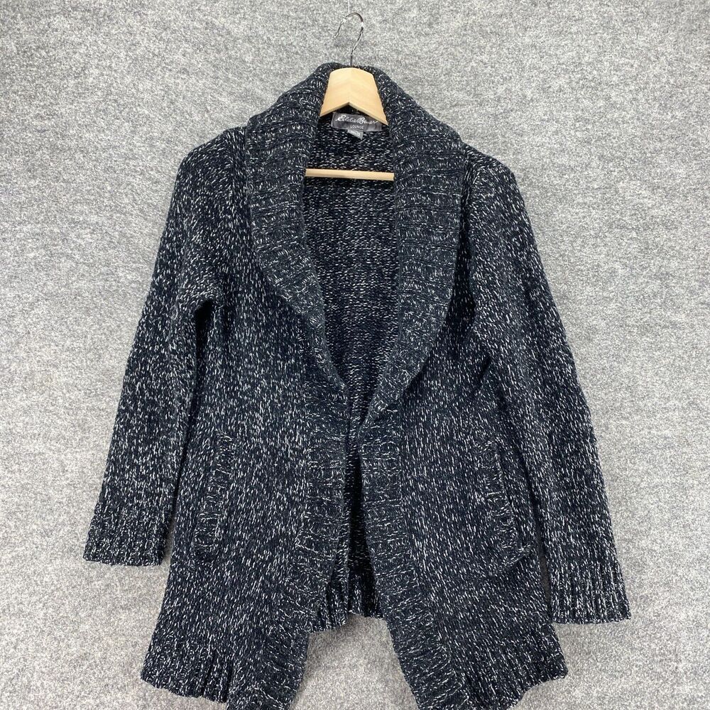 Eddie Bauer Black & White Marled Shawl Collar Cardigan